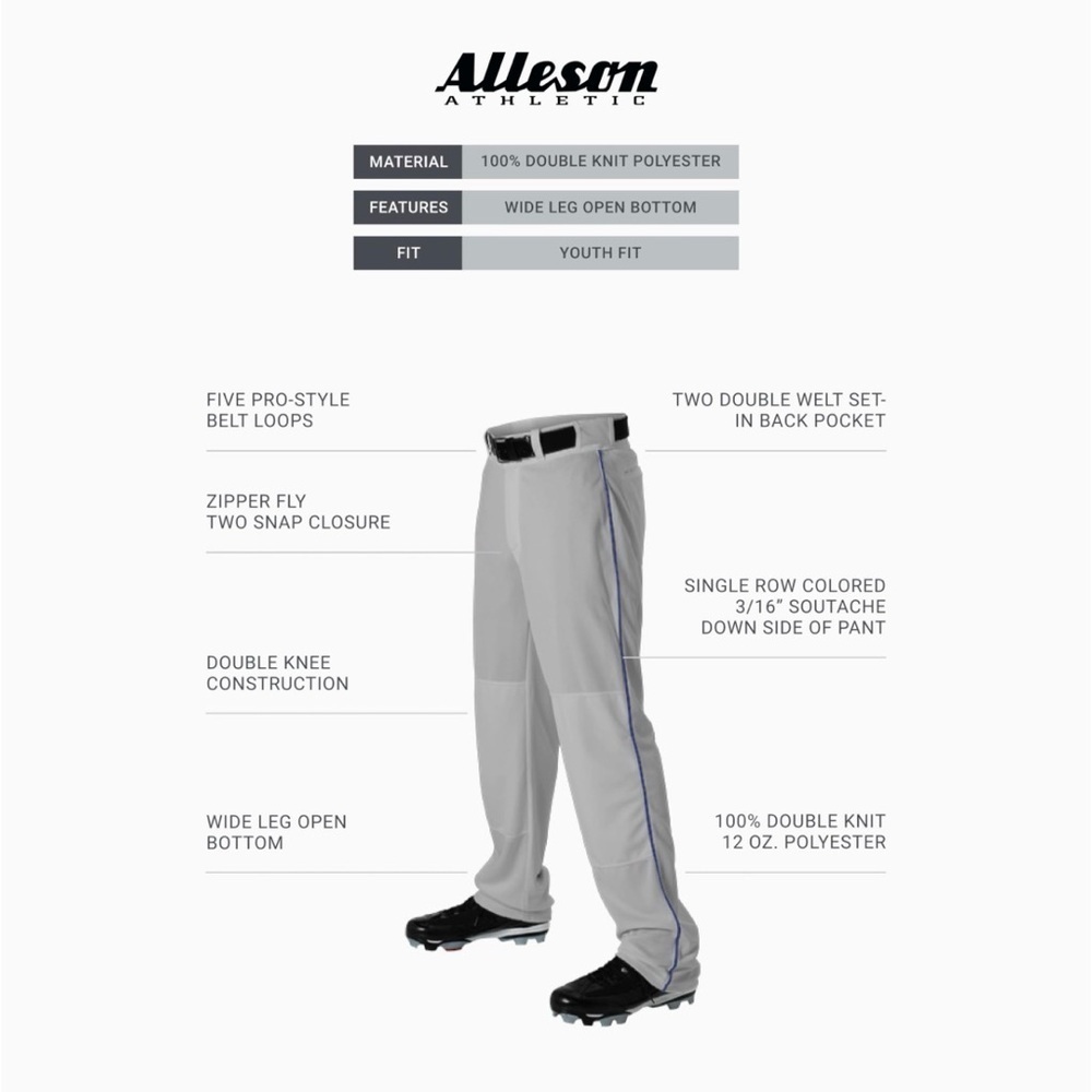 2 for $30 🆕Kids White Baseball Pants with Black Side Piping - Picture 6 of 12